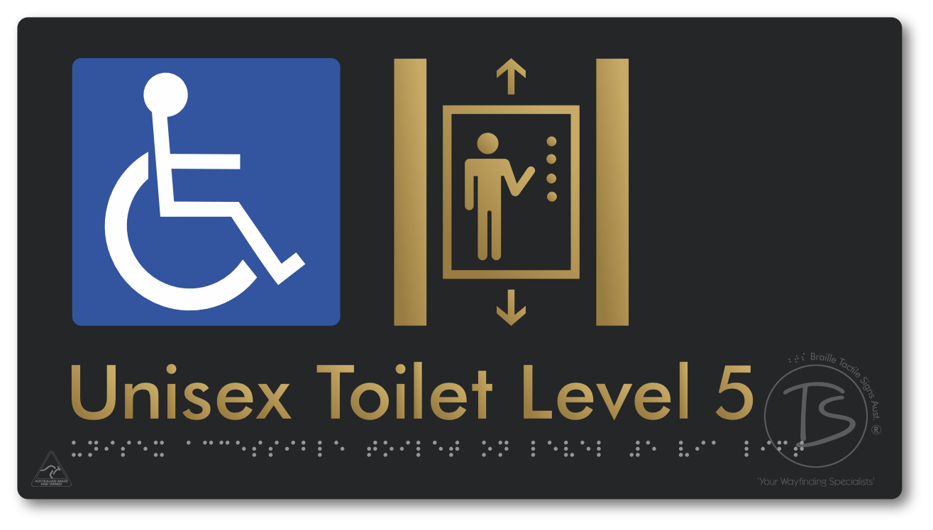 Unisex Accessible Toilet on Level 5 Via Lift - Braille Tactile Signs Aust.