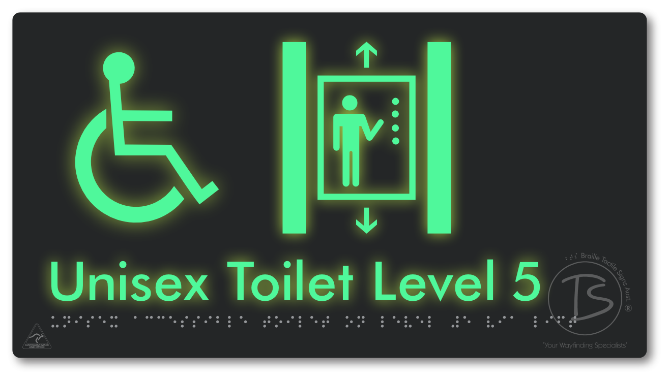 Unisex Accessible Toilet on Level 5 Via Lift - Braille Tactile Signs Aust.