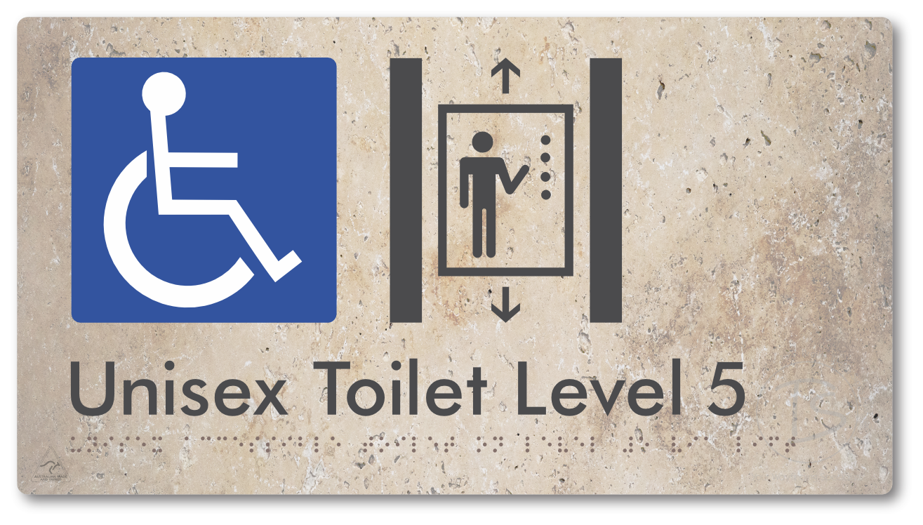 Unisex Accessible Toilet on Level 5 Via Lift - Braille Tactile Signs Aust.
