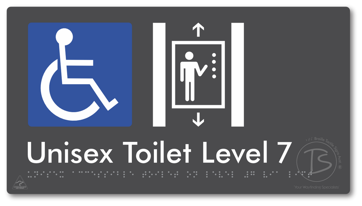 Unisex Accessible Toilet on Level 7 Via Lift - Braille Tactile Signs Aust.