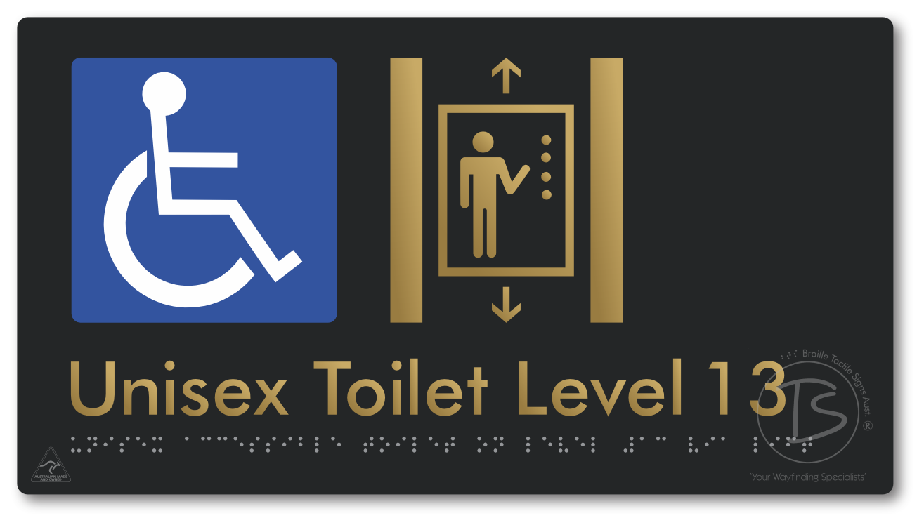 Unisex Accessible Toilet on Level 13 Via Lift - Braille Tactile Signs Aust.