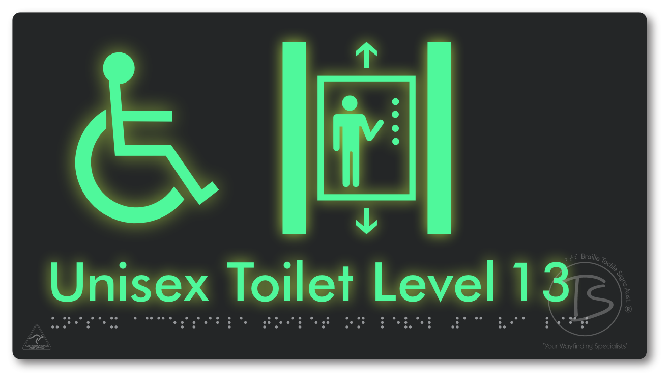 Unisex Accessible Toilet on Level 13 Via Lift - Braille Tactile Signs Aust.
