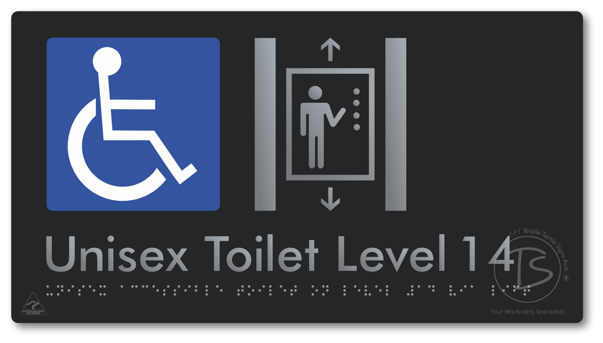Unisex Accessible Toilet on Level 14 Via Lift - Braille Tactile Signs Aust.
