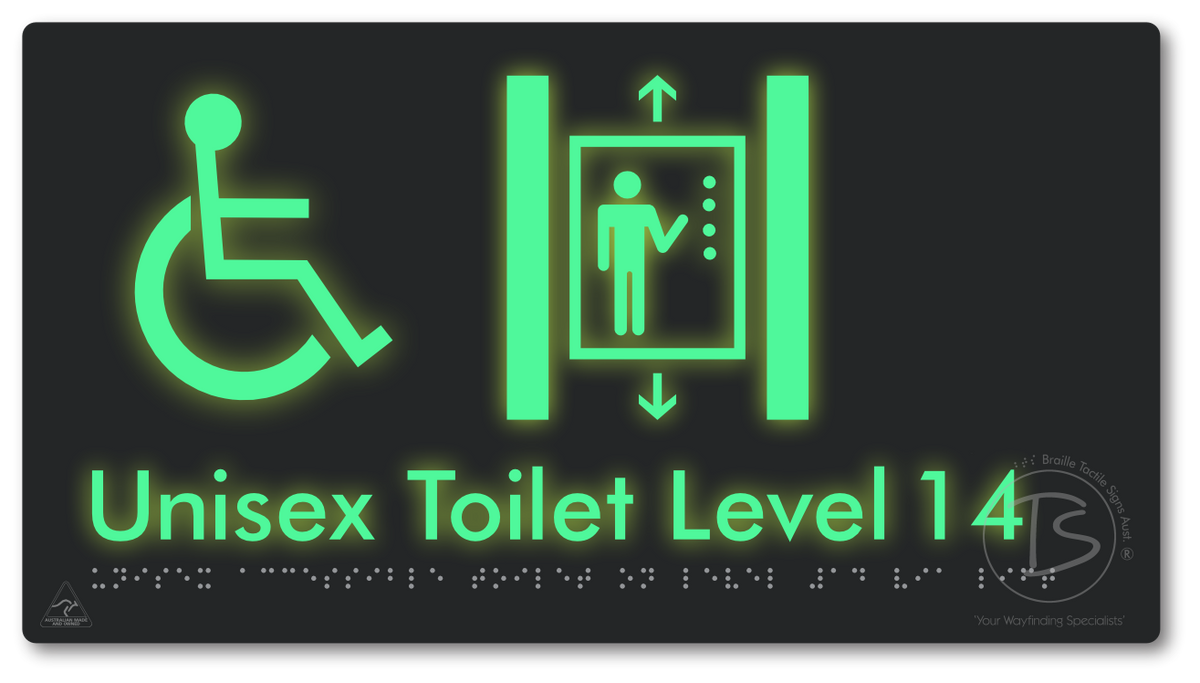 Unisex Accessible Toilet on Level 14 Via Lift - Braille Tactile Signs Aust.