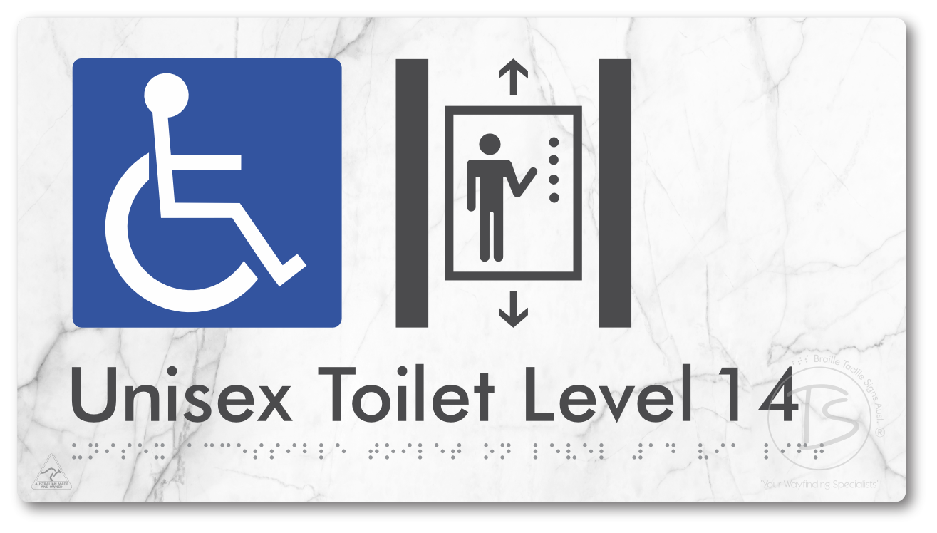 Unisex Accessible Toilet on Level 14 Via Lift - Braille Tactile Signs Aust.