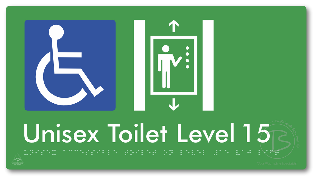 Unisex Accessible Toilet on Level 15 Via Lift - Braille Tactile Signs Aust.