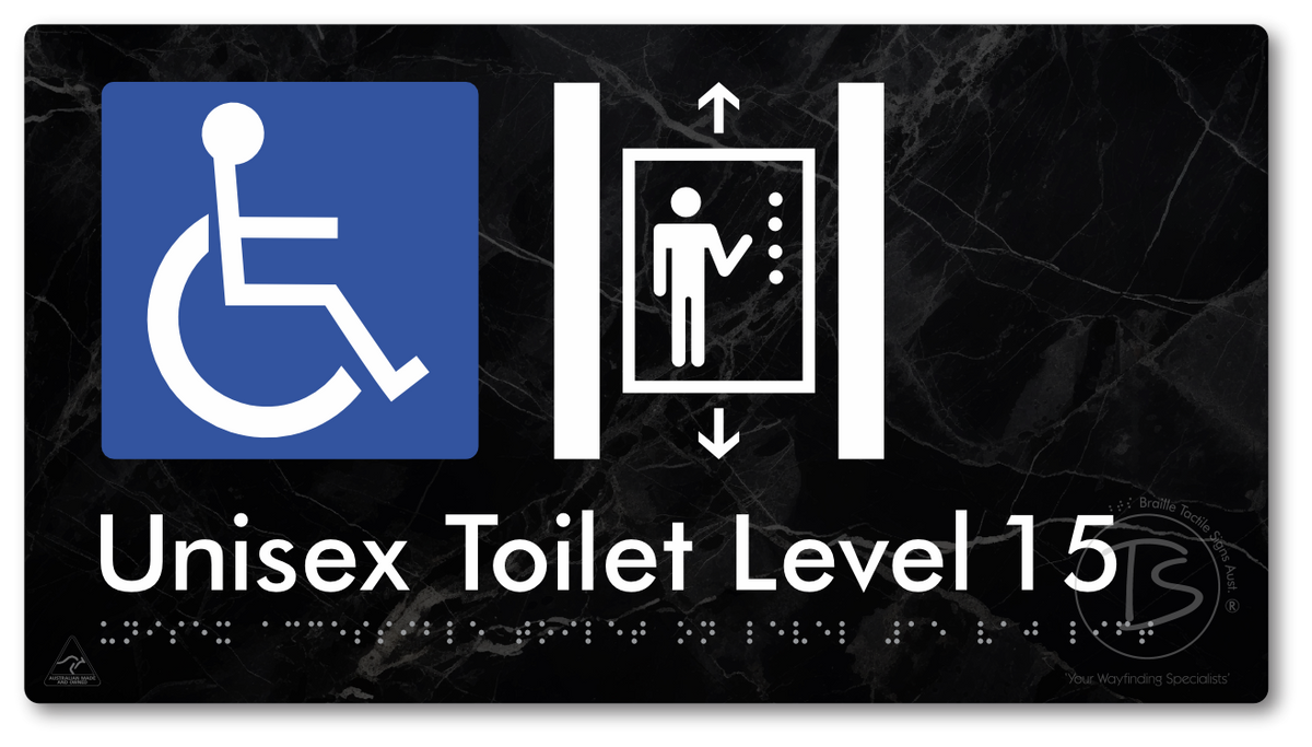 Unisex Accessible Toilet on Level 15 Via Lift - Braille Tactile Signs Aust.