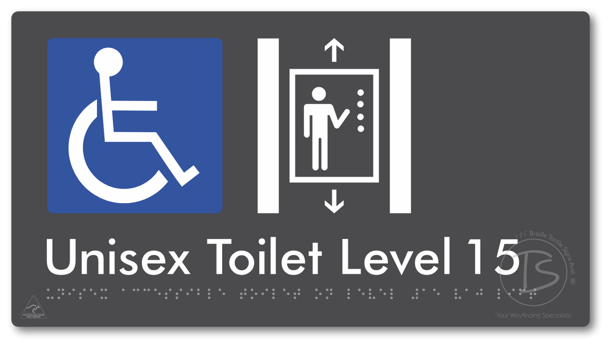 Unisex Accessible Toilet on Level 15 Via Lift - Braille Tactile Signs Aust.