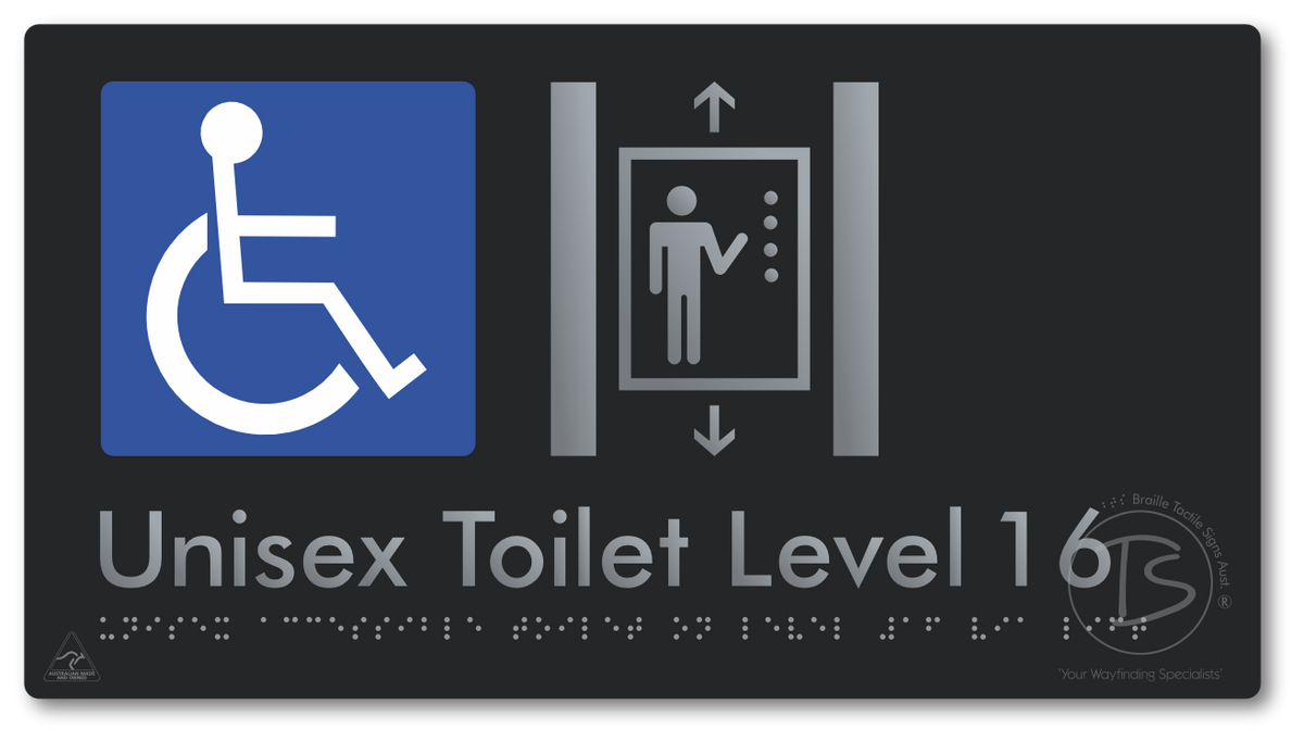 Unisex Accessible Toilet on Level 16 Via Lift - Braille Tactile Signs Aust.