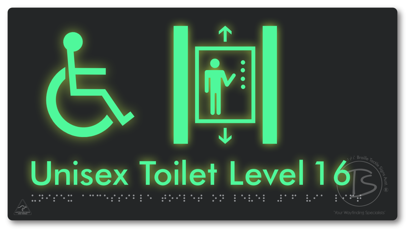 Unisex Accessible Toilet on Level 16 Via Lift - Braille Tactile Signs Aust.