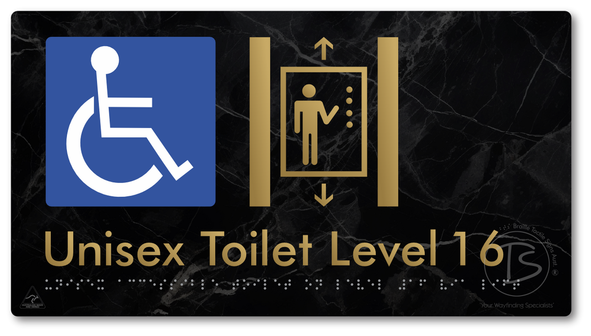 Unisex Accessible Toilet on Level 16 Via Lift - Braille Tactile Signs Aust.