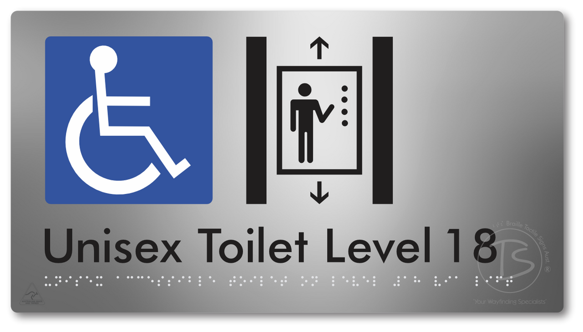 Unisex Accessible Toilet on Level 18 Via Lift - Braille Tactile Signs Aust.