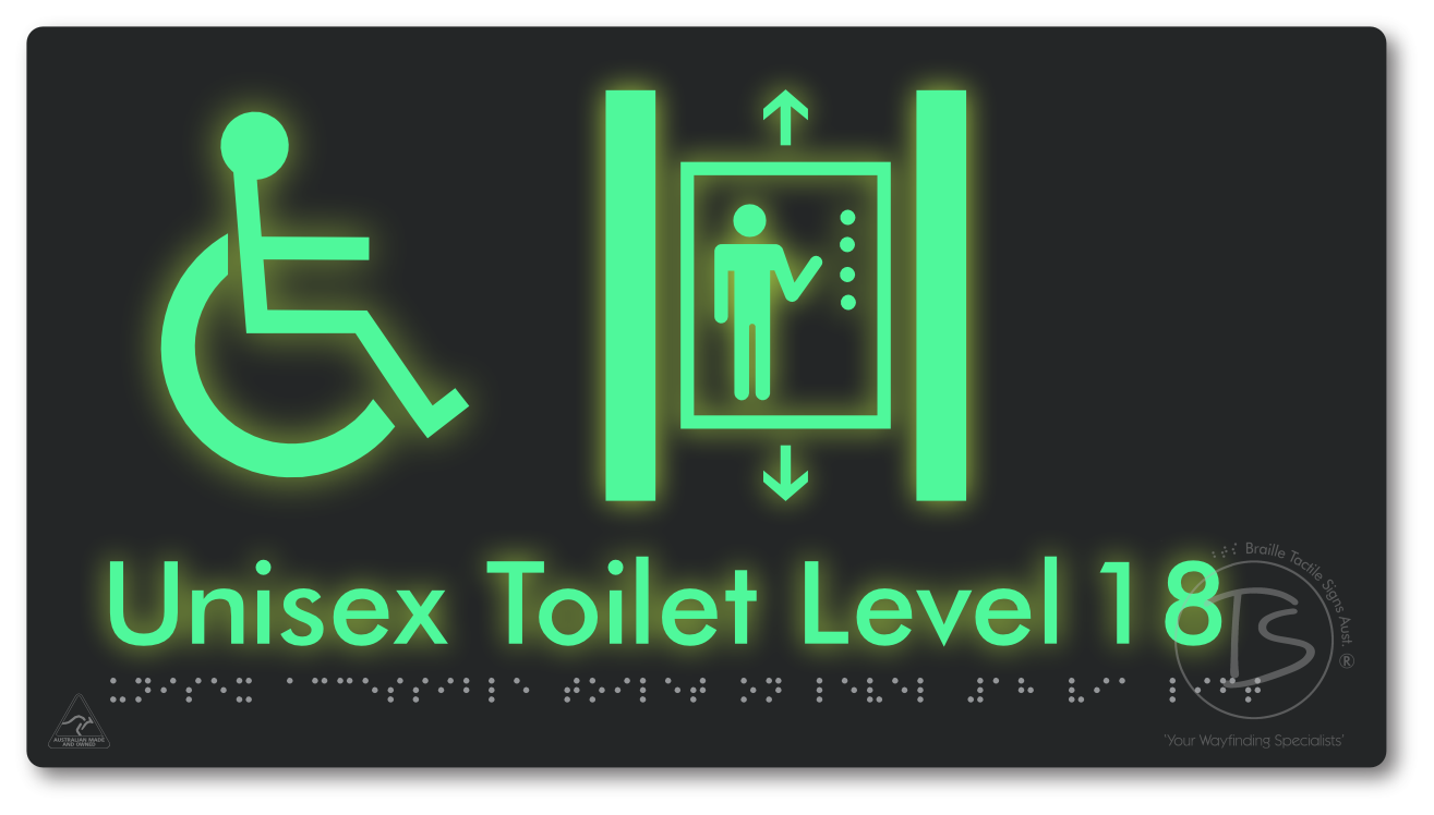 Unisex Accessible Toilet on Level 18 Via Lift - Braille Tactile Signs Aust.