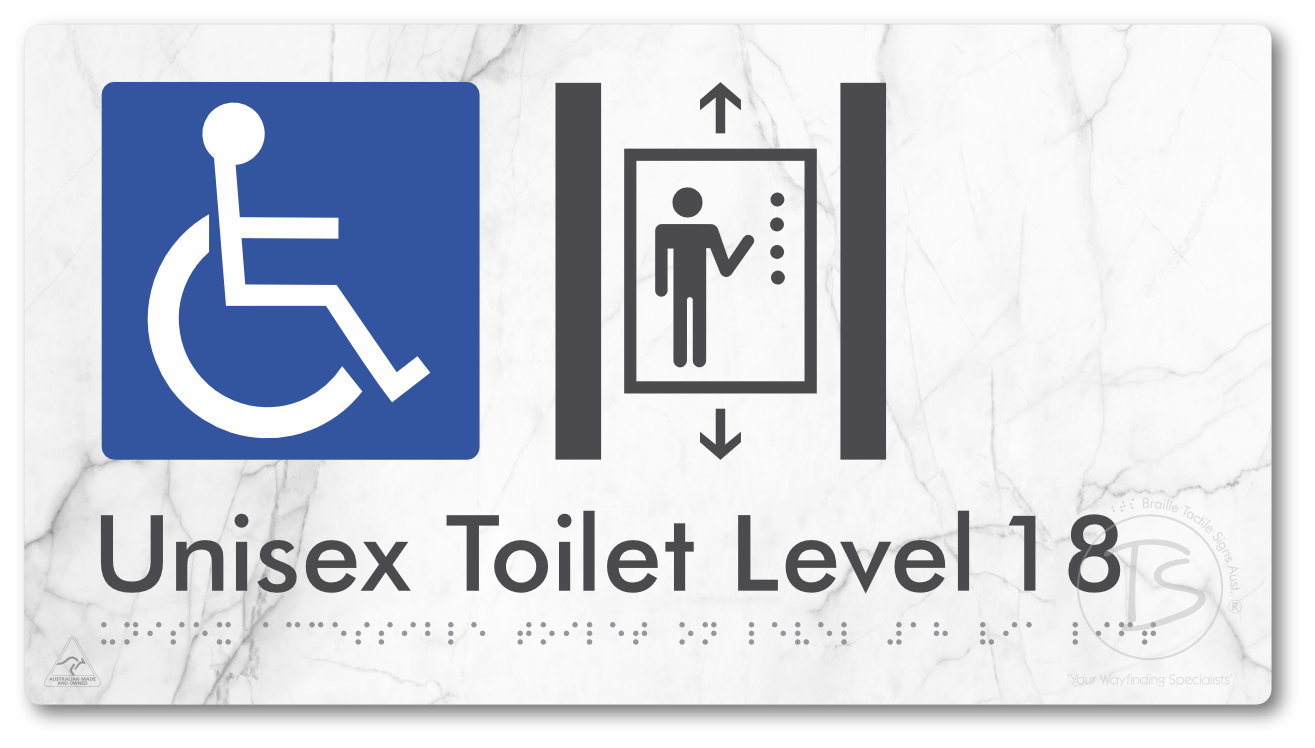 Unisex Accessible Toilet on Level 18 Via Lift - Braille Tactile Signs Aust.