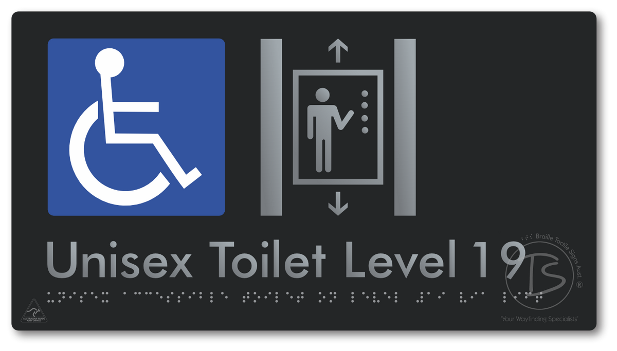 Unisex Accessible Toilet on Level 19 Via Lift - Braille Tactile Signs Aust.