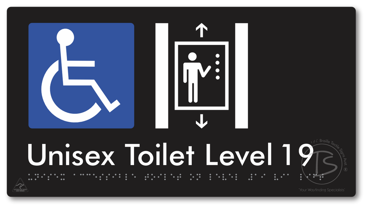 Unisex Accessible Toilet on Level 19 Via Lift - Braille Tactile Signs Aust.
