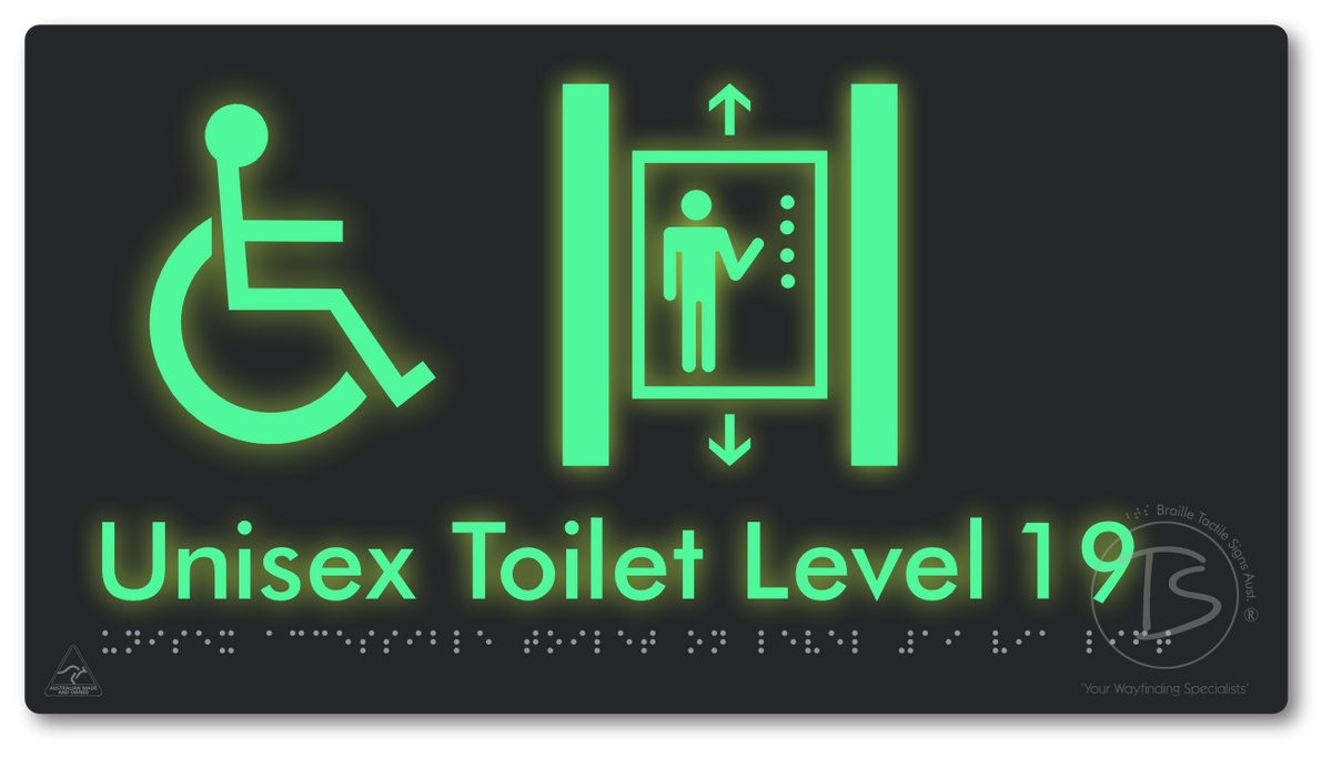 Unisex Accessible Toilet on Level 19 Via Lift - Braille Tactile Signs Aust.