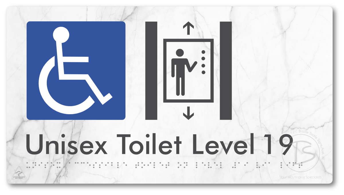 Unisex Accessible Toilet on Level 19 Via Lift - Braille Tactile Signs Aust.