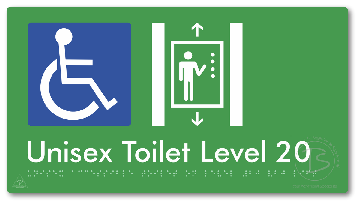 Unisex Accessible Toilet on Level 20 Via Lift - Braille Tactile Signs Aust.