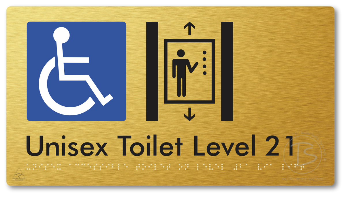 Unisex Accessible Toilet on Level 21 Via Lift - Braille Tactile Signs Aust.