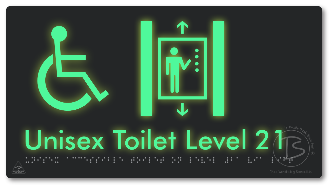 Unisex Accessible Toilet on Level 21 Via Lift - Braille Tactile Signs Aust.