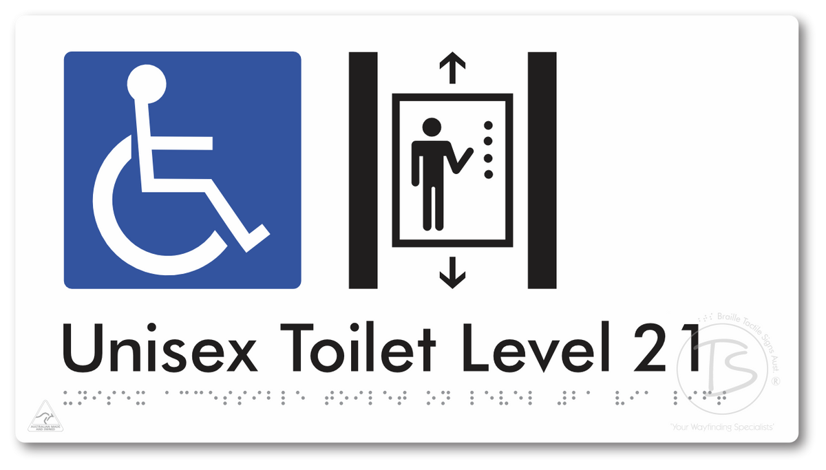 Unisex Accessible Toilet on Level 21 Via Lift - Braille Tactile Signs Aust.