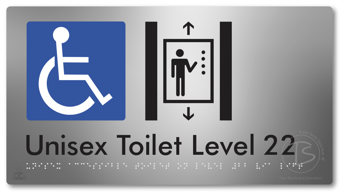 Unisex Accessible Toilet on Level 22 Via Lift - Braille Tactile Signs Aust.