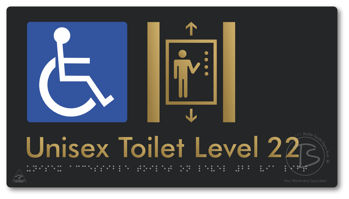 Unisex Accessible Toilet on Level 22 Via Lift - Braille Tactile Signs Aust.