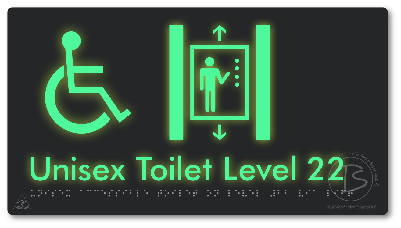 Unisex Accessible Toilet on Level 22 Via Lift - Braille Tactile Signs Aust.