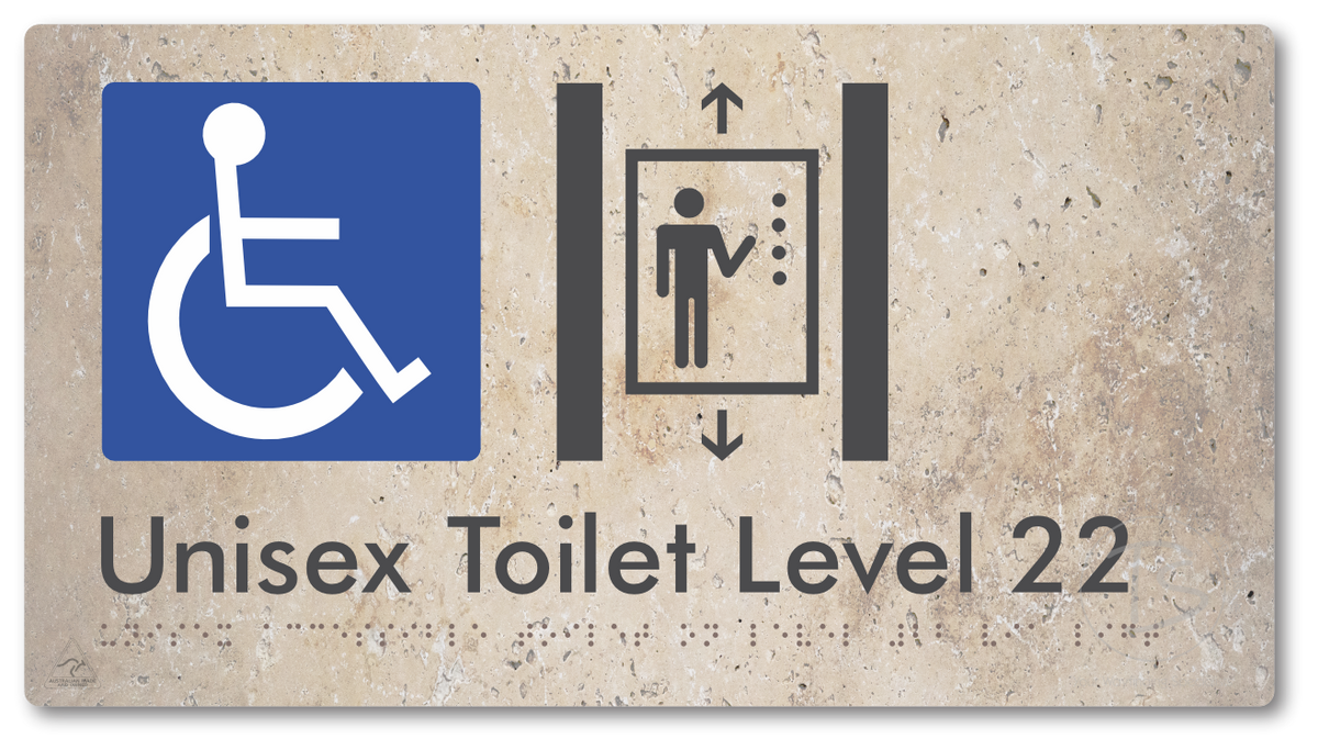 Unisex Accessible Toilet on Level 22 Via Lift - Braille Tactile Signs Aust.