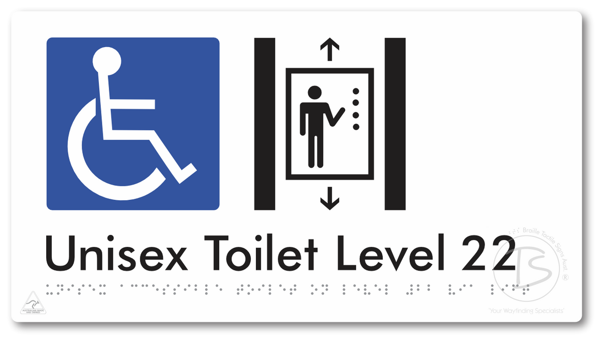 Unisex Accessible Toilet on Level 22 Via Lift - Braille Tactile Signs Aust.