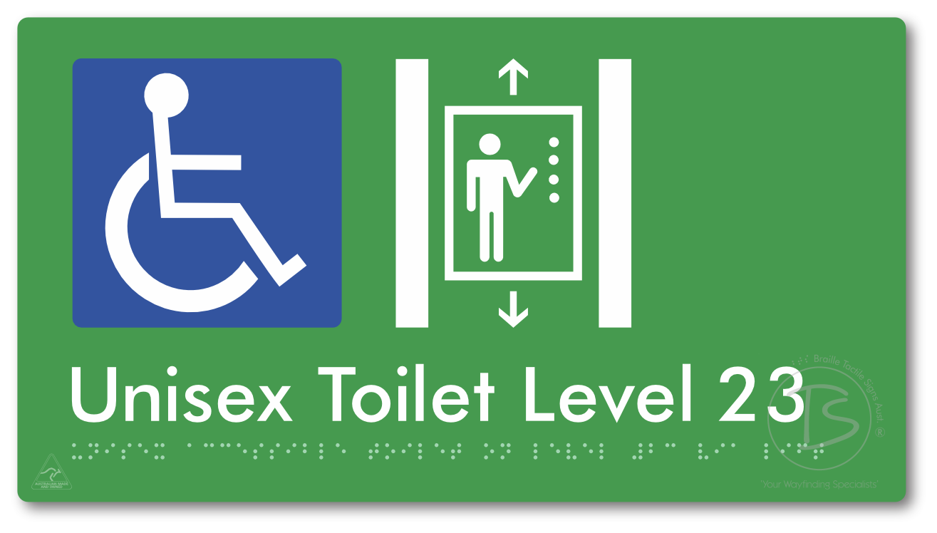 Unisex Accessible Toilet on Level 23 Via Lift - Braille Tactile Signs Aust.