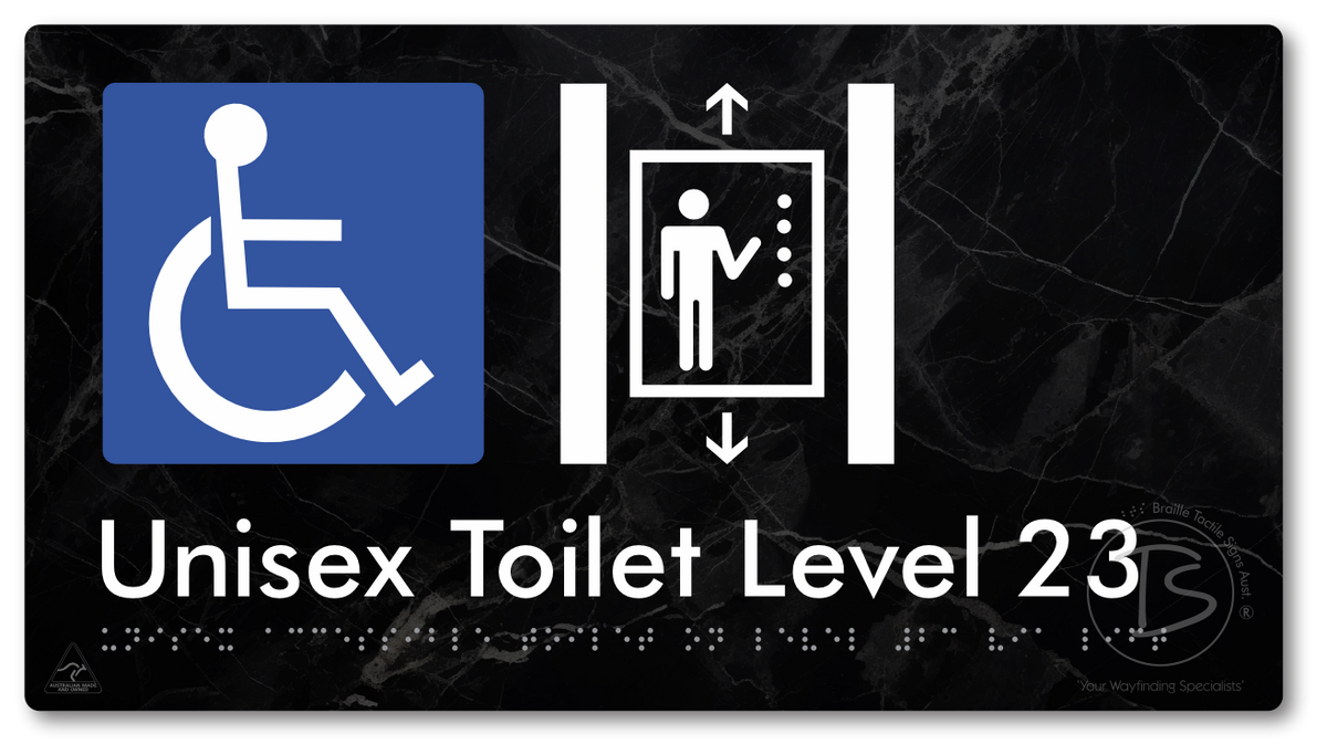 Unisex Accessible Toilet on Level 23 Via Lift - Braille Tactile Signs Aust.
