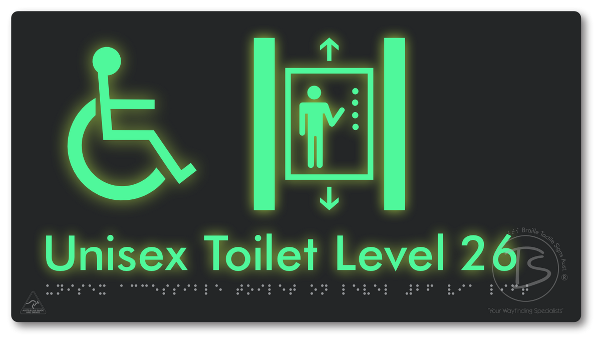 Unisex Accessible Toilet on Level 26 Via Lift - Braille Tactile Signs Aust.