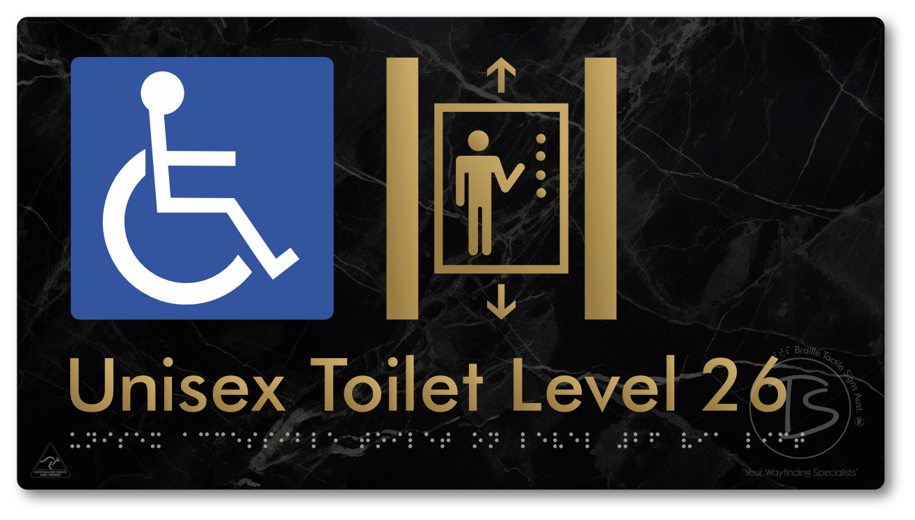 Unisex Accessible Toilet on Level 26 Via Lift - Braille Tactile Signs Aust.