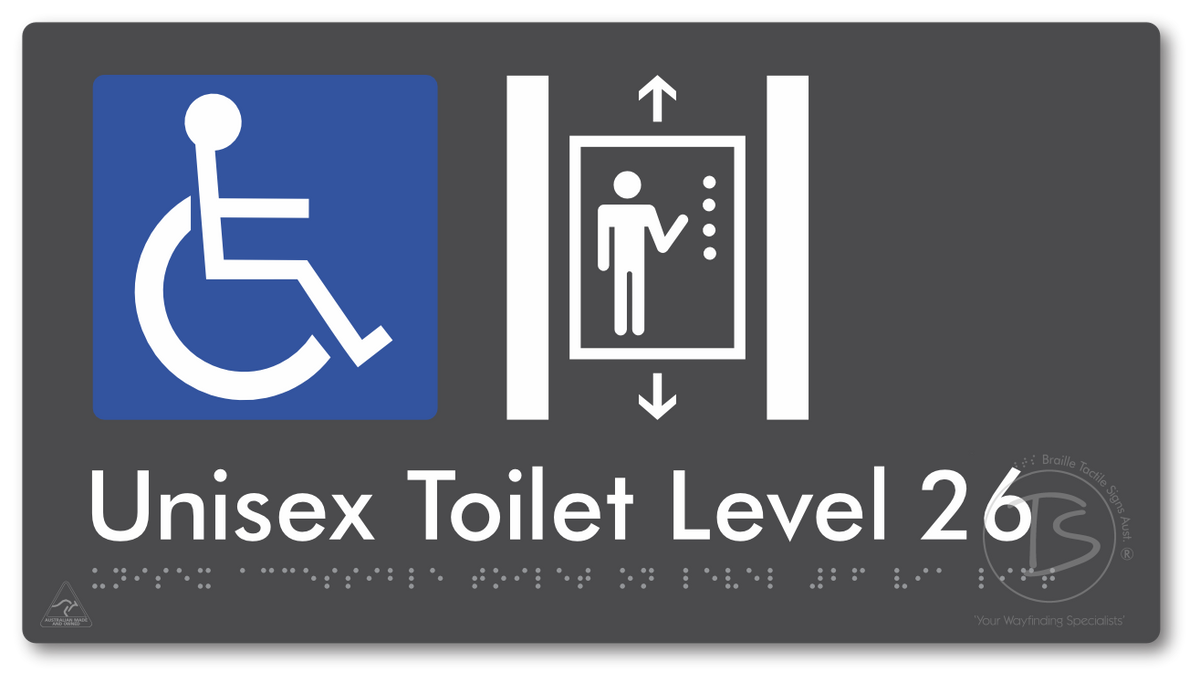 Unisex Accessible Toilet on Level 26 Via Lift - Braille Tactile Signs Aust.