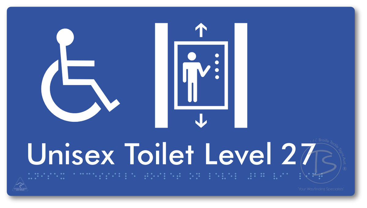 Unisex Accessible Toilet on Level 27 Via Lift - Braille Tactile Signs Aust.