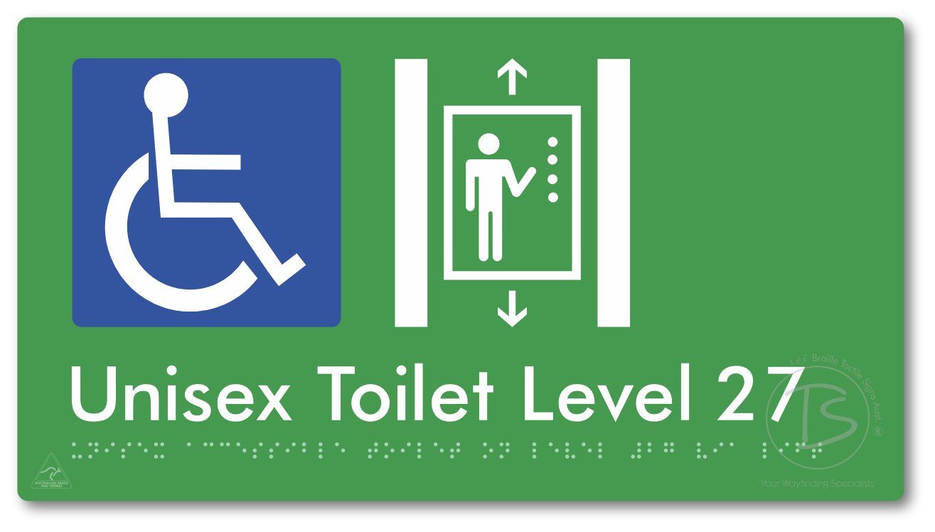 Unisex Accessible Toilet on Level 27 Via Lift - Braille Tactile Signs Aust.