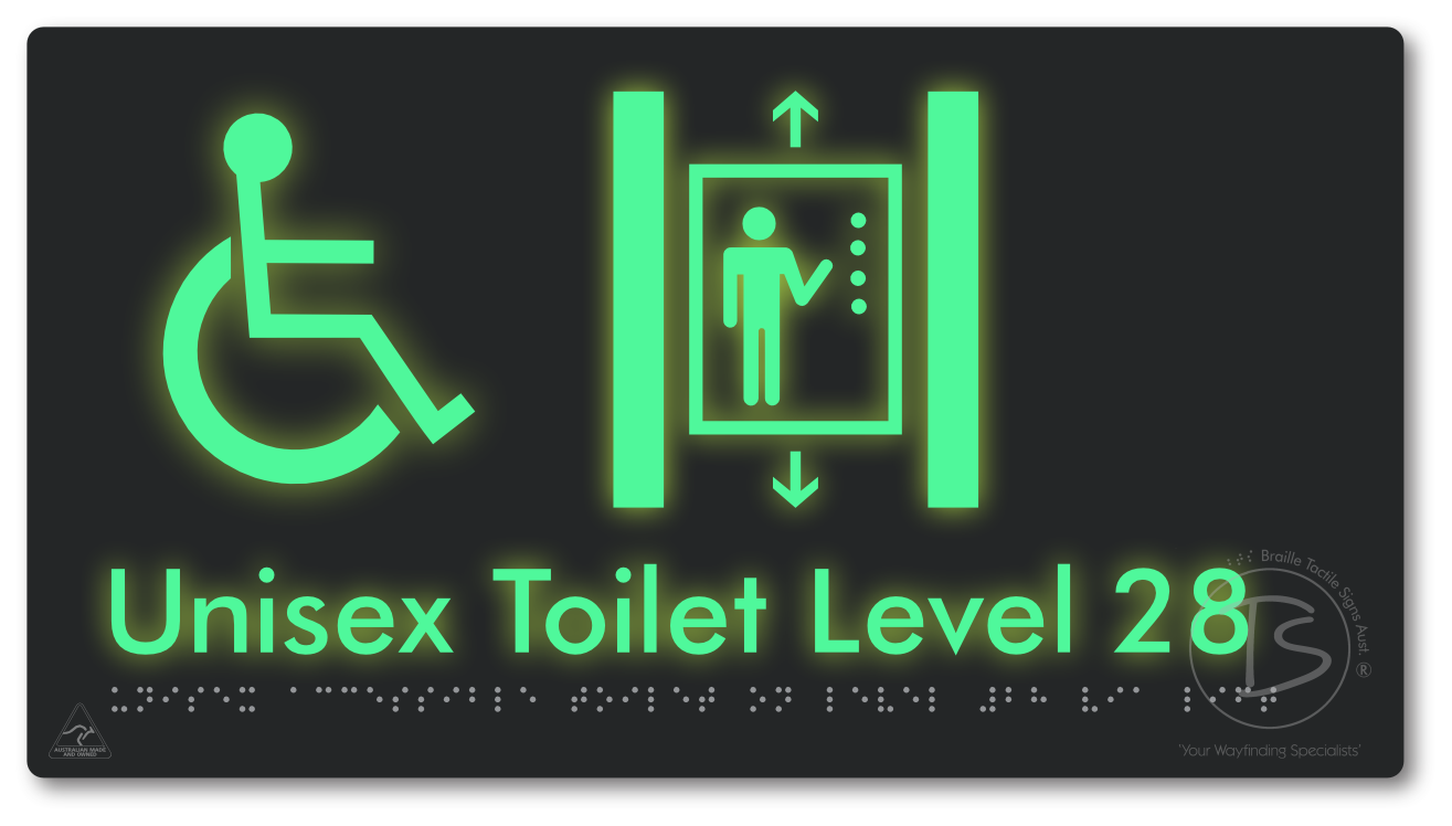 Unisex Accessible Toilet on Level 28 Via Lift - Braille Tactile Signs Aust.