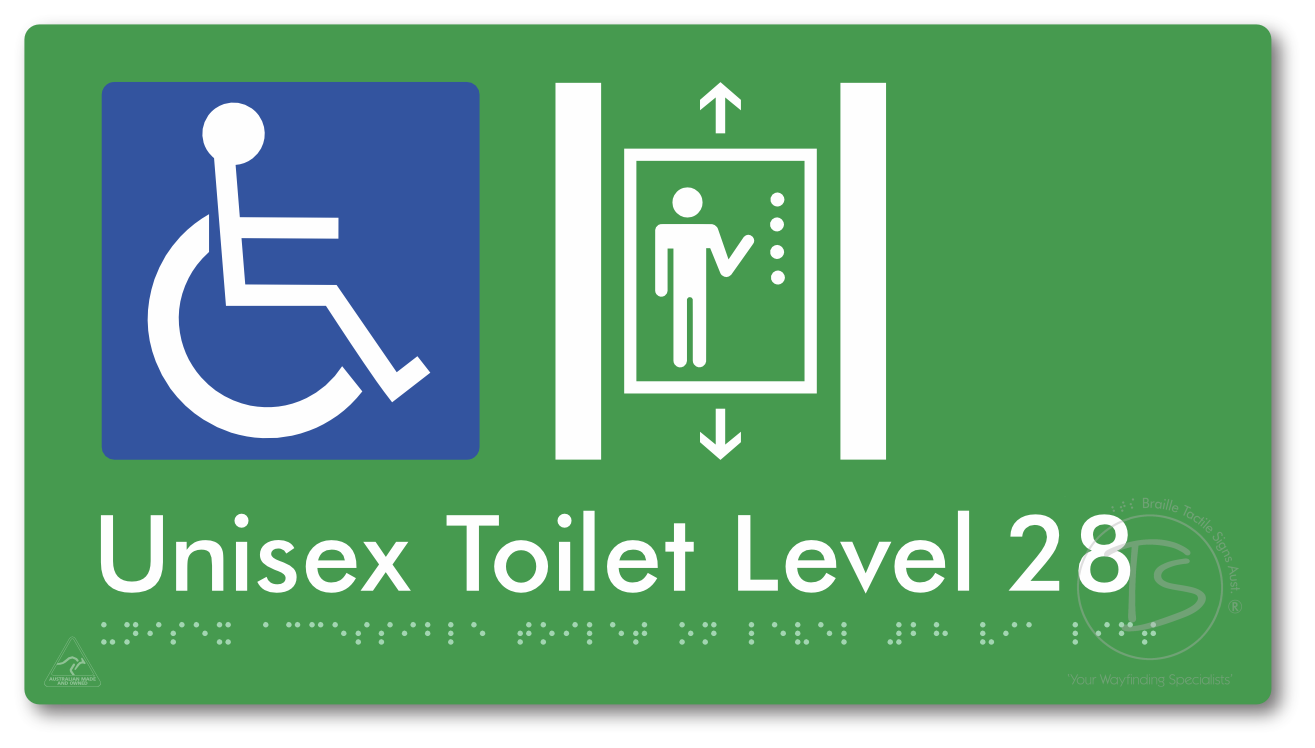 Unisex Accessible Toilet on Level 28 Via Lift - Braille Tactile Signs Aust.