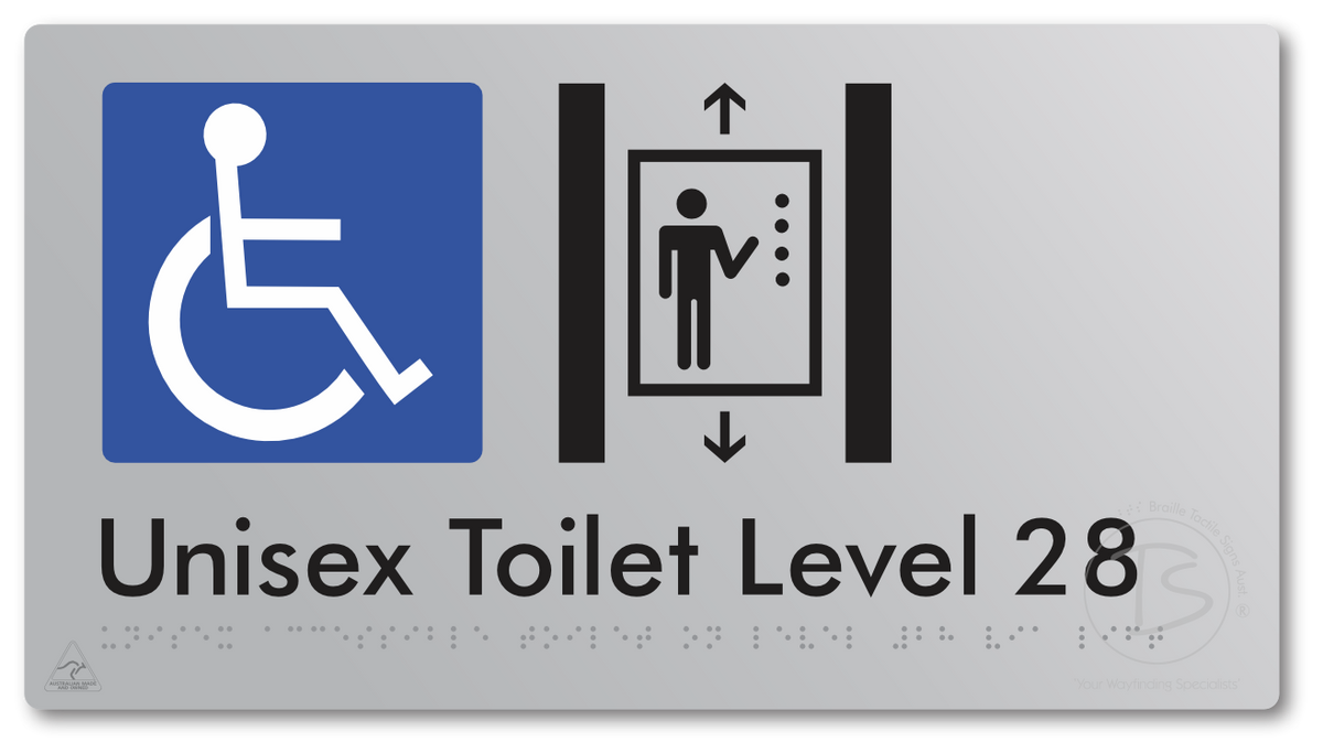 Unisex Accessible Toilet on Level 28 Via Lift - Braille Tactile Signs Aust.
