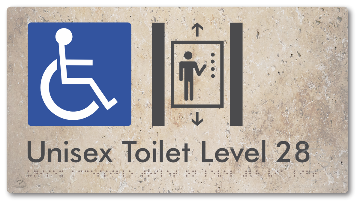 Unisex Accessible Toilet on Level 28 Via Lift - Braille Tactile Signs Aust.