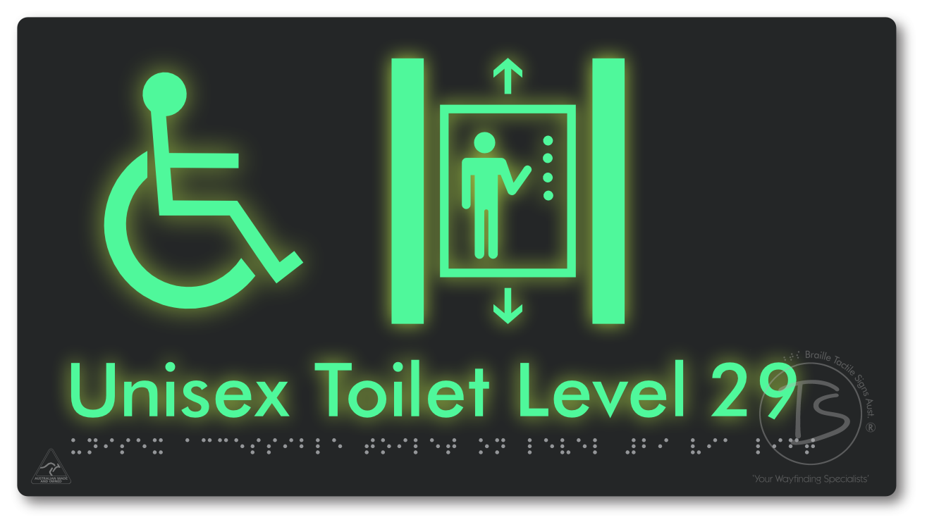 Unisex Accessible Toilet on Level 29 Via Lift - Braille Tactile Signs Aust.