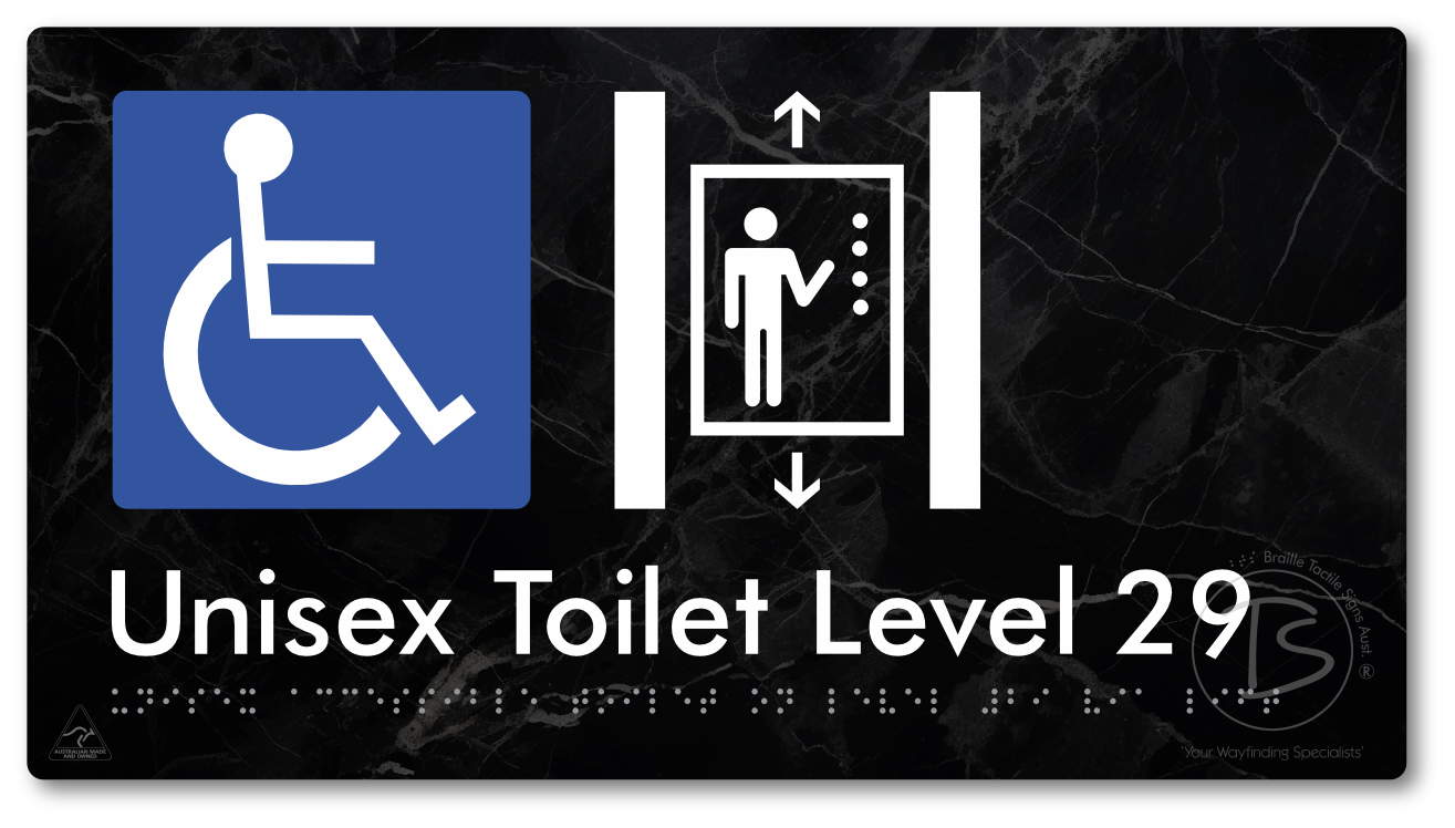 Unisex Accessible Toilet on Level 29 Via Lift - Braille Tactile Signs Aust.