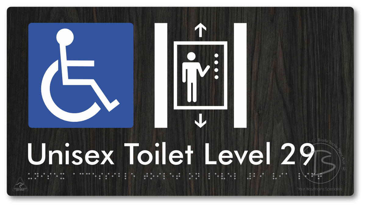Unisex Accessible Toilet on Level 29 Via Lift - Braille Tactile Signs Aust.