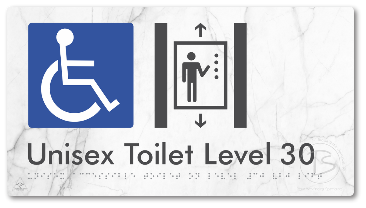 Unisex Accessible Toilet on Level 30 Via Lift - Braille Tactile Signs Aust.