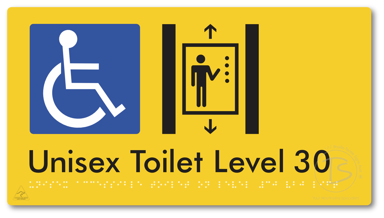 Unisex Accessible Toilet on Level 30 Via Lift - Braille Tactile Signs Aust.