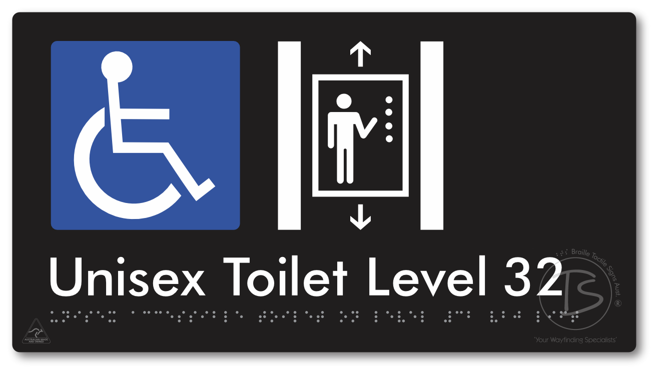 Unisex Accessible Toilet on Level 32 Via Lift - Braille Tactile Signs Aust.