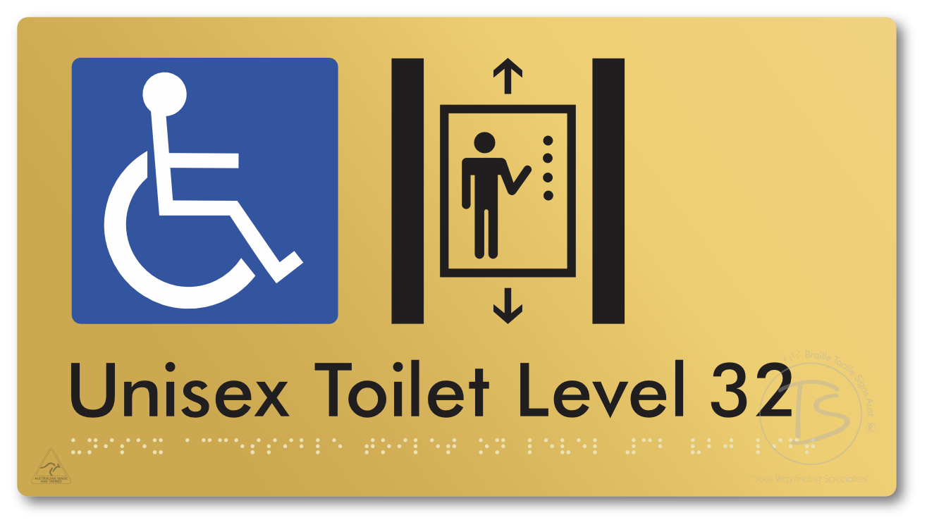 Unisex Accessible Toilet on Level 32 Via Lift - Braille Tactile Signs Aust.