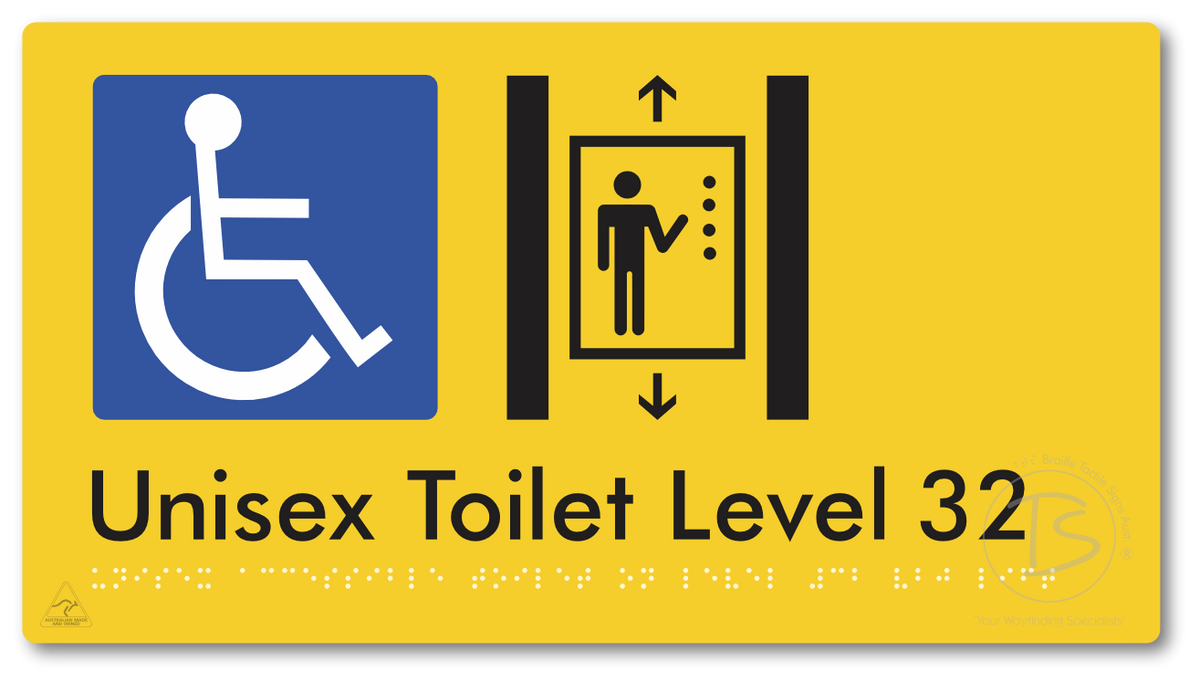 Unisex Accessible Toilet on Level 32 Via Lift - Braille Tactile Signs Aust.